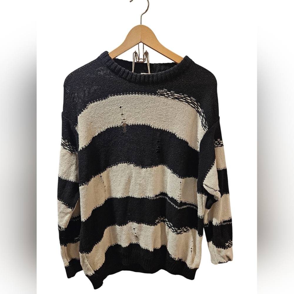 Zara Black and Cream Striped Sweater